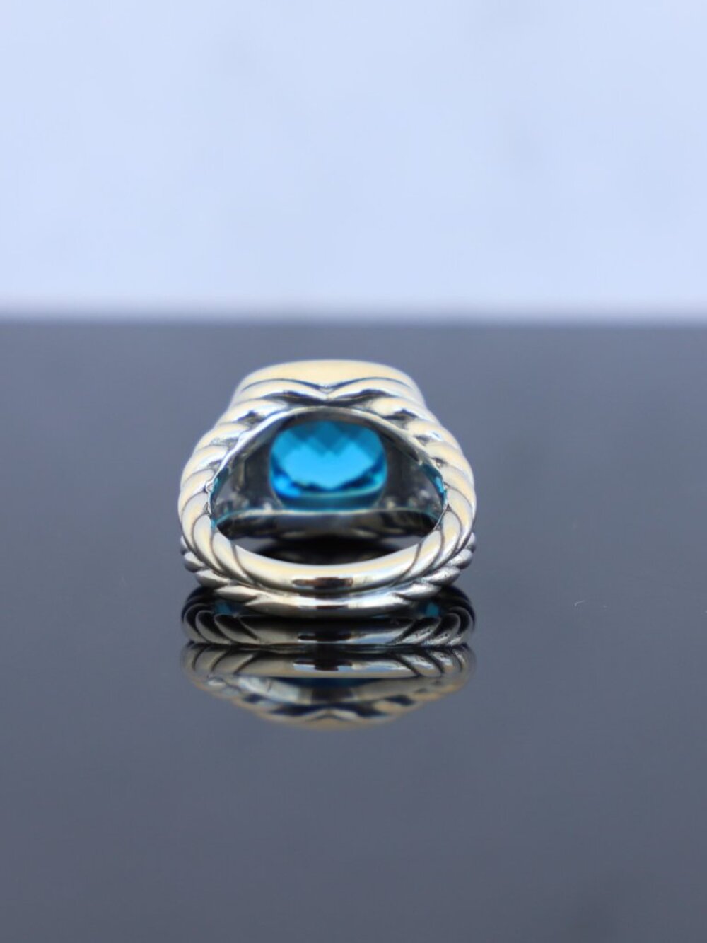 David Yurman Sterling Silver 11mm Albion Ring with Blue Topaz & Diamonds size 7 - Picture 7 of 8